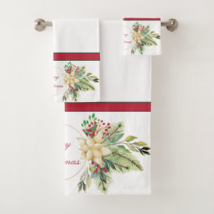Vintage Christmas floral Bath Towel Set