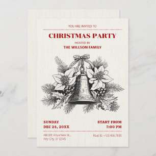 Vintage Christmas floral bells  Invitation