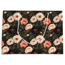 Vintage Christmas Floral Peony Pink & Dark Green