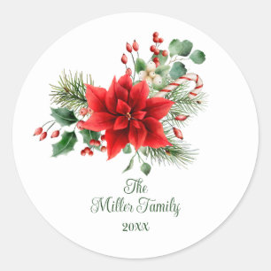 Vintage Christmas Floral Personalised  Classic Round Sticker