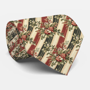 Vintage Christmas Floral Striped (1) Tie