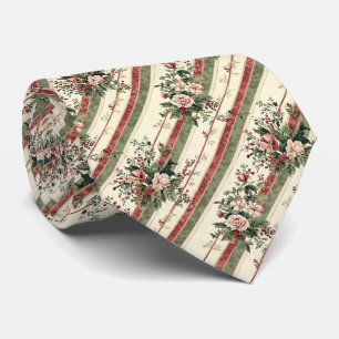 Vintage Christmas Floral Striped (3) Tie