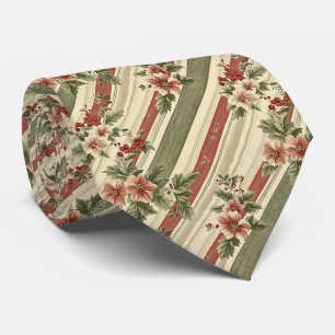 Vintage Christmas Floral Striped (6) Tie