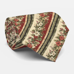 Vintage Christmas Floral Striped (8) Tie