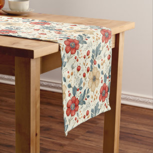 Vintage Christmas Floral with Holly & Red Berries Short Table Runner