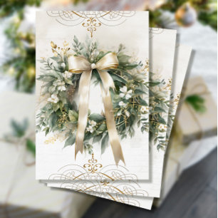 Vintage Christmas Floral Wreath Ephemera Decoupage Tissue Paper