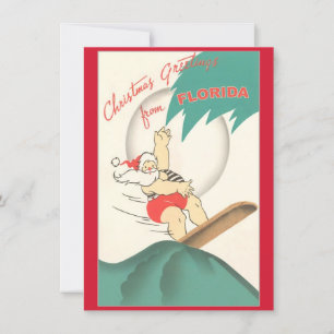 Vintage Christmas Florida Santa Holiday Card