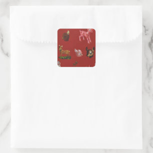 Vintage Christmas Forest Woodland Pink Deer Square Sticker
