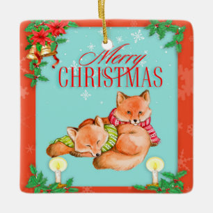 Vintage Christmas Fox Ceramic Ornament