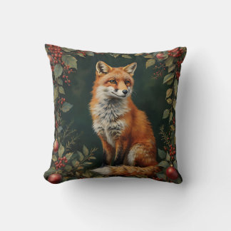 Vintage Christmas Fox with Botanical Accent Cushion