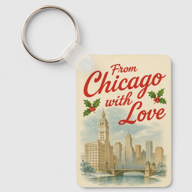 Vintage Christmas – From Chicago With Love  Key Ring (Front)
