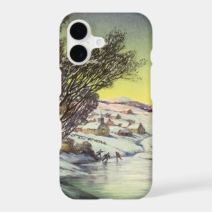 Vintage Christmas, Frozen Lake with Ice Skaters