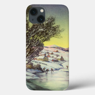 Vintage Christmas,  Frozen Lake with Ice Skaters iPhone 13 Case