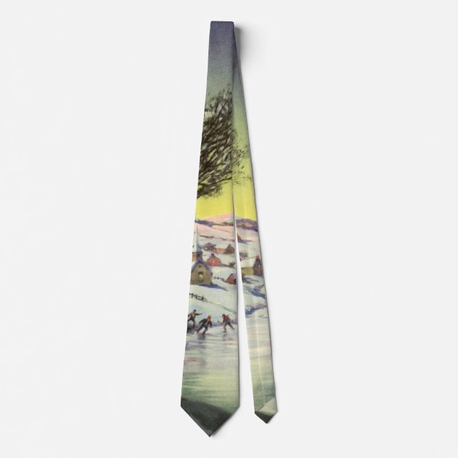 Vintage Christmas,  Frozen Lake with Ice Skaters Tie (Front)