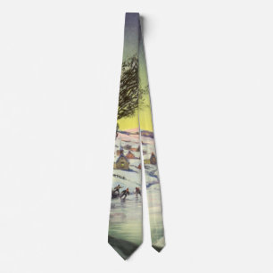 Vintage Christmas, Frozen Lake with Ice Skaters Tie