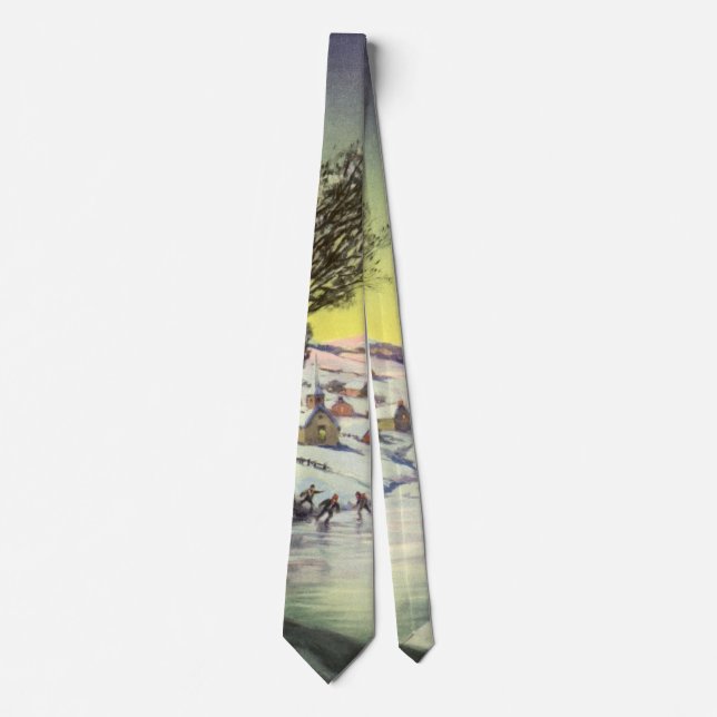 Vintage Christmas,  Frozen Lake with Ice Skaters Tie (Front)