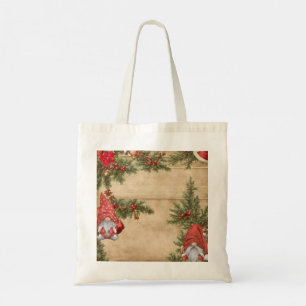 Vintage Christmas Fussy Cutting Gnome Image Tote Bag