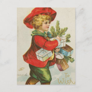 Vintage Christmas Gift Child Holiday Postcard