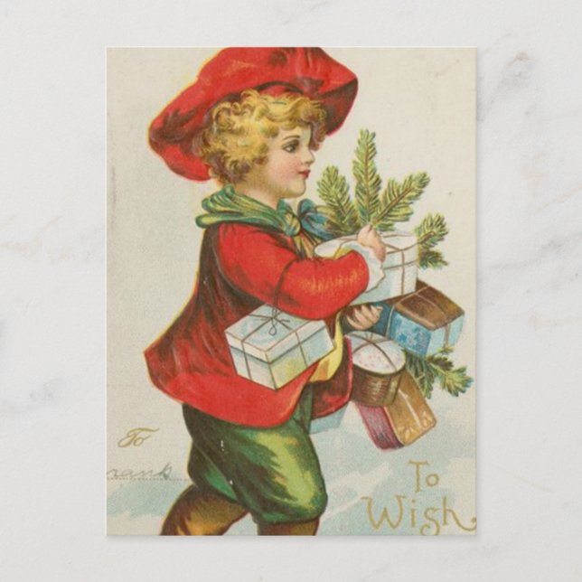 Vintage Christmas Gift Child Holiday Postcard (Front)