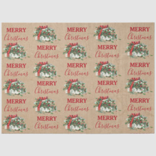 Vintage Christmas Gift Holiday Holly Berries Kraft Tissue Paper
