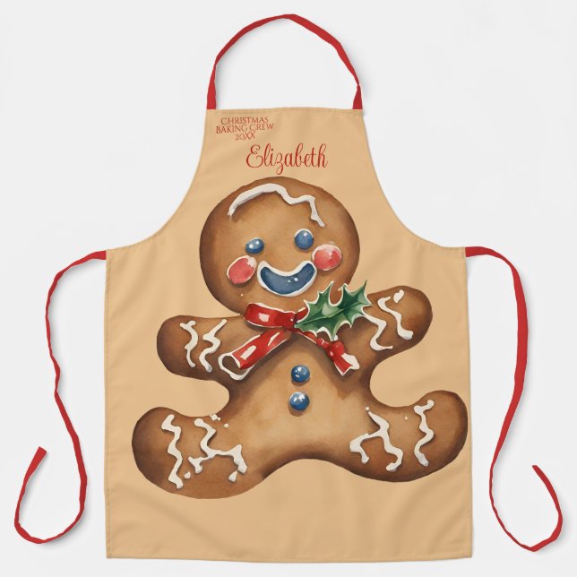 Vintage Christmas Ginger Man Personalised  Apron (Front)