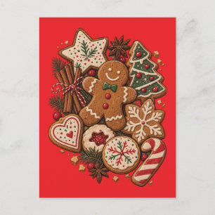 Vintage Christmas Gingerbread Cookies & Holiday Postcard