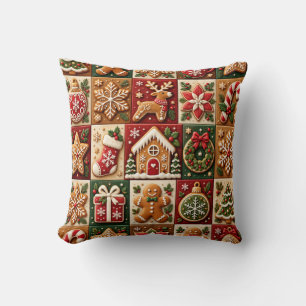 Vintage Christmas Gingerbread Patchwork Holiday Pa Cushion