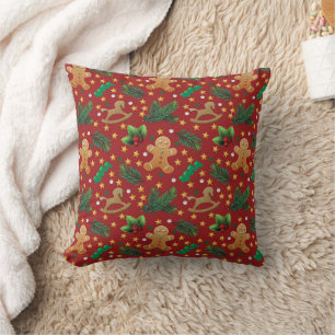 Vintage Christmas Gingerbread pattern throw pillow