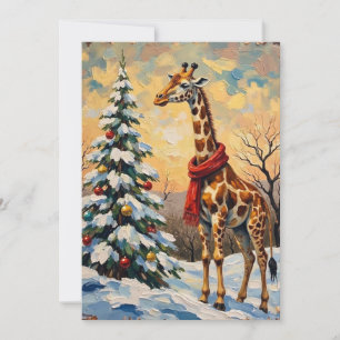 Vintage Christmas Giraffe in Snowy Savanna Holiday Card