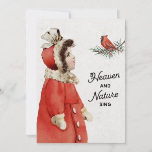 Vintage Christmas Girl and Cardinal  Holiday Card