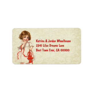 Vintage Christmas Girl and Red Ribbon Ver 2 Label
