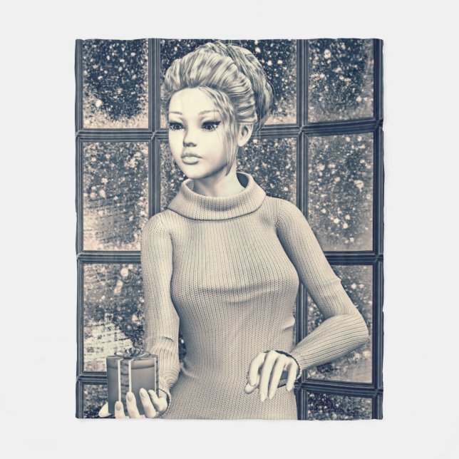 Vintage Christmas Girl - Beautiful Holiday Present Fleece Blanket (Front)