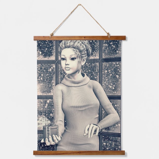 Vintage Christmas Girl - Beautiful Holiday Present Hanging Tapestry (Front)