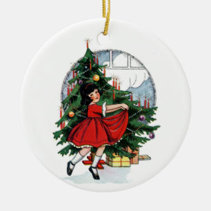 Vintage Christmas Girl Ceramic Ornament