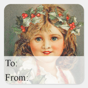 Vintage Christmas Girl Gift Tag