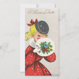 Vintage Christmas Girl Hello Holiday Card