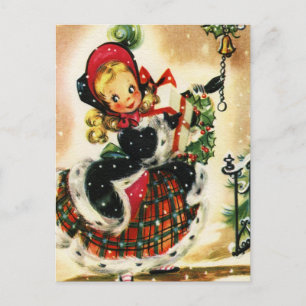 Vintage Christmas Girl Holiday Postcard