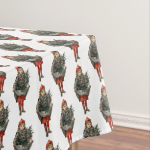 Vintage Christmas Girl & Holly Berries   Tablecloth