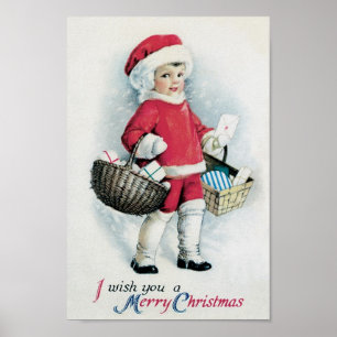 Vintage Christmas Girl Poster