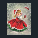 Vintage Christmas Girl Singing To Birds Holiday Postcard<br><div class="desc">Vintage Christmas Girl Singing To Birds</div>