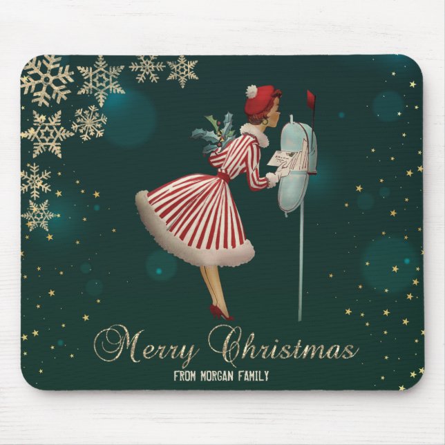 Vintage Christmas Girl, Snowflakes  Mouse Pad (Front)