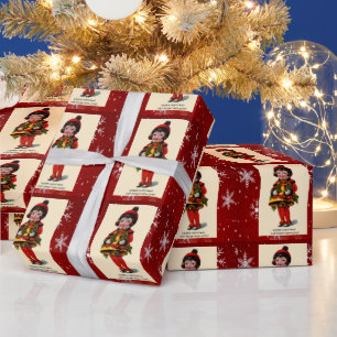Vintage Christmas Girl, Snowflakes Wrapping Paper