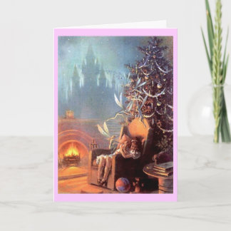 Vintage Christmas girl with faeries Holiday Card