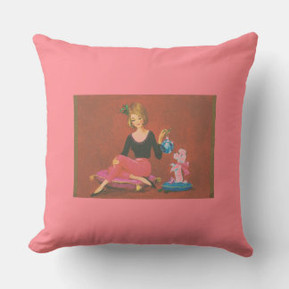Vintage Christmas Girl With French Poodle Cushion