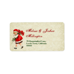 Vintage Christmas Girl with Poinsettia Bouquet Label