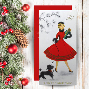 Vintage Christmas Girl With Poodle Custom Holiday Card