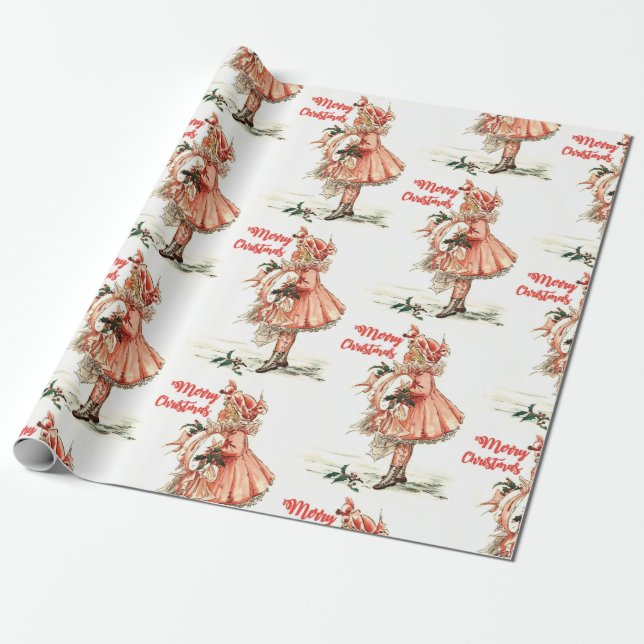 Vintage Christmas girl  Wrapping Paper (Unrolled)