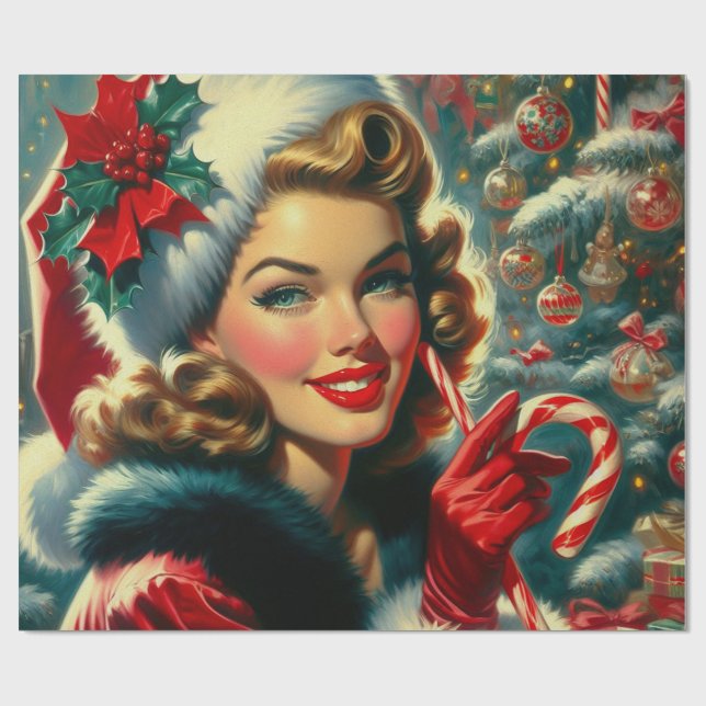 Vintage Christmas Girl Wrapping Paper (Flat)
