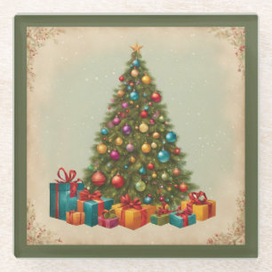 Vintage Christmas Glass Coaster
