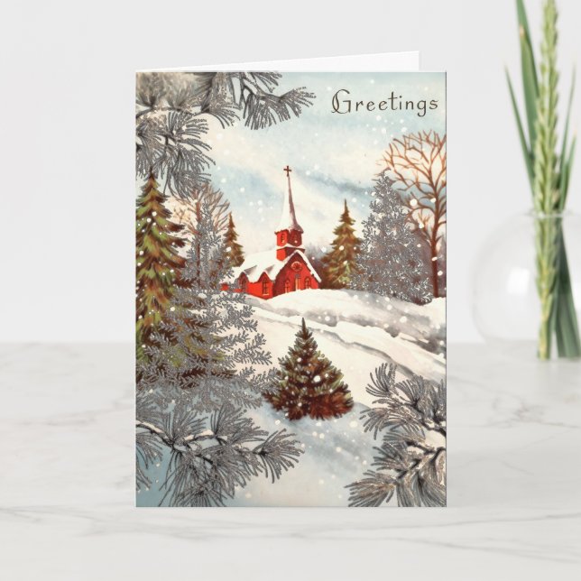 Vintage Christmas Glittering Winter Village  Holiday Card (Front)